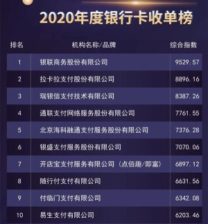 POS机支付公司排行榜前十名，2020十大支付公司排行榜